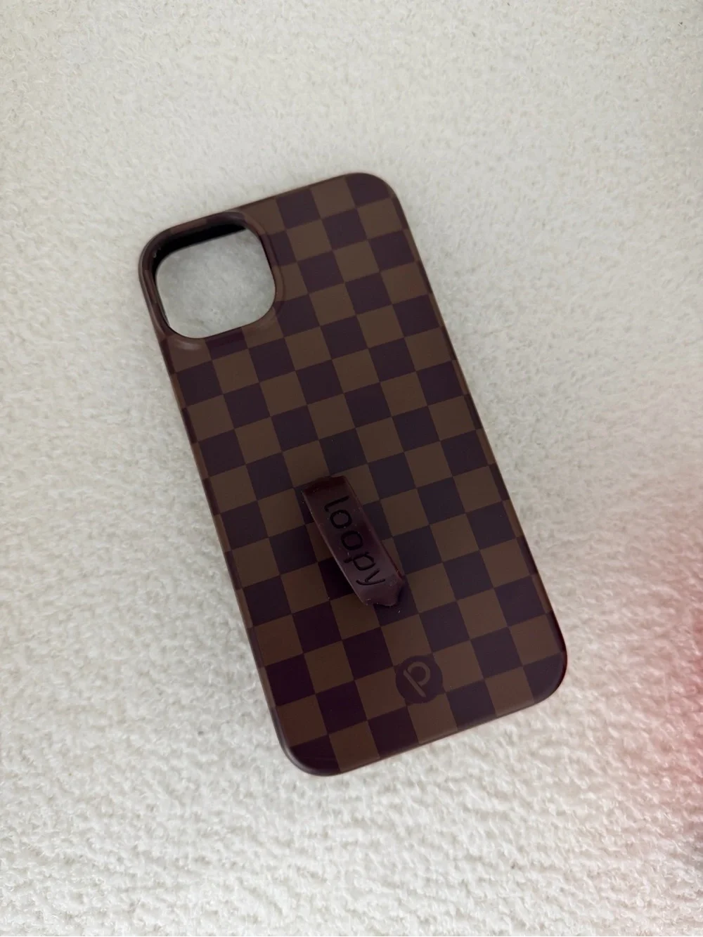 Loopy Case Brown Checkerboard Phone Case with Grip Strap